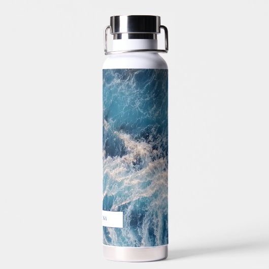 Ocean Blue Waves Bath Individuelle Name Trinkflasche (Rückseite)