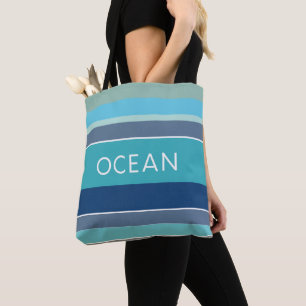 Ocean Blue Waves und Sky Colors Streifen Strand Tasche