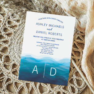 Ocean Blue Waves Watercolor Hochzeitsempfehlung Einladung