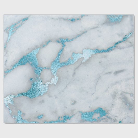 Ocean Blue White Gray Marble Shiny Pinsel Geschenkpapier (Flach)
