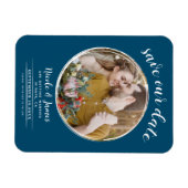 Ocean Blue White Modern Round Foto Save the Date Magnet (Horizontal)