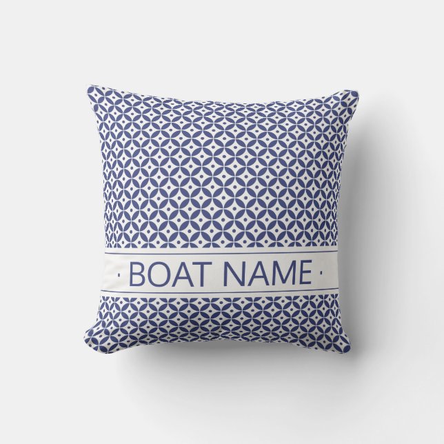Ocean Blue & White Small Geometric Muster. Boot Kissen (Vorderseite)