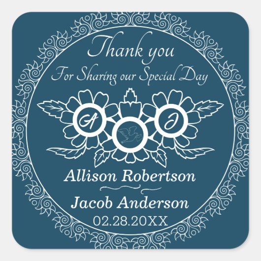 Ocean Blue & White Wedding Classic Round Aufkleber (Vorderseite)