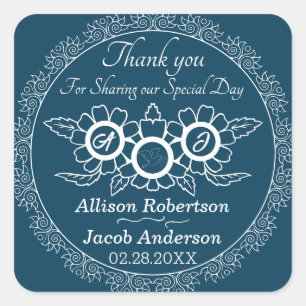 Ocean Blue & White Wedding Classic Round Aufkleber