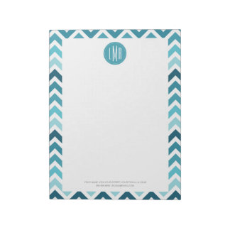 Ocean Blue Zickzack Ombre ZigZag Mit Monogramm Notizblock