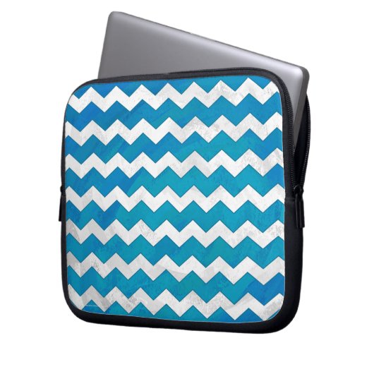 Ocean Blue Zickzack Pattern Laptopschutzhülle (Vorderseite Links)