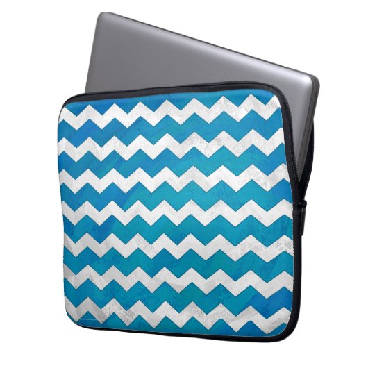 Ocean Blue Zickzack Pattern Laptopschutzhülle (Vorderseite Links)