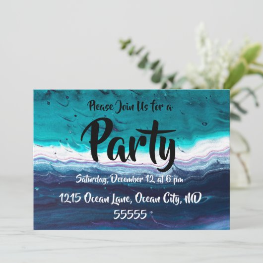 Ocean Blues Abstact Einladung (Stehend Vorderseite)