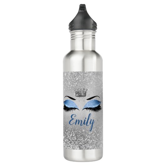 Ocean Blush Blue Glitzern Eyes Monogram Edelstahlflasche (Rechts)