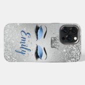 Ocean Blush Blue Glitzern Eyes Monogram iPhone Hülle (Rückseite (Horizontal))