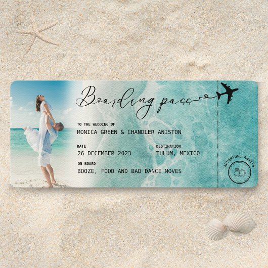 Ocean Boarding Pass Destination Wedding QR code Einladung