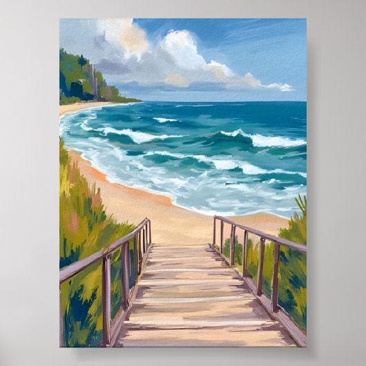 Ocean Boardwalk | Beach Waves Coastal Poster (Vorne)