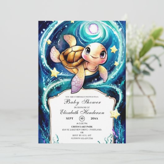 Ocean Boho Turtle Baby Dusche Einladung (Stehend Vorderseite)