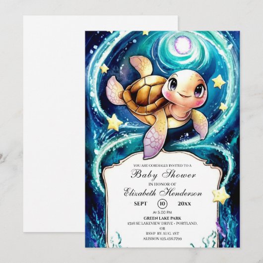 Ocean Boho Turtle Baby Dusche Einladung (Vorne/Hinten)