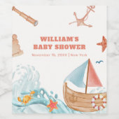 Ocean Boy Adventure Sailboat Babydusche Weinetikett (Einzelnes Label)