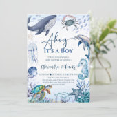 Ocean Boy Baby Dusche Party Einladung (Stehend Vorderseite)