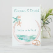 Ocean Breeze Beach Hochzeit Einladung (Stehend Vorderseite)