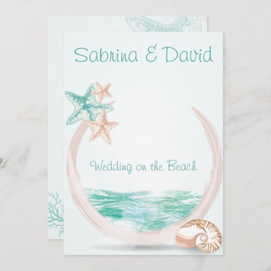 Ocean Breeze Beach Hochzeit Einladung (Vorne/Hinten)