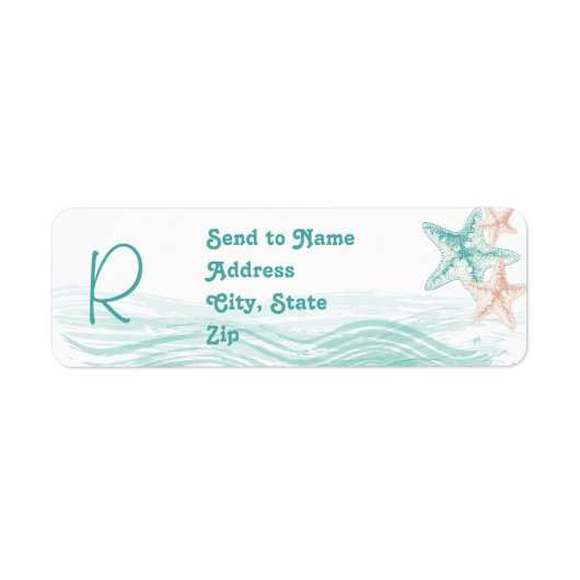 Ocean Breeze Beach Wedding Monogram Address Label (Vorne)