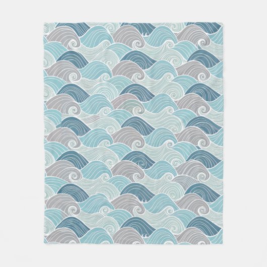 Ocean Breeze Blue & Grey Wave Fleece Throw (Vorderseite)