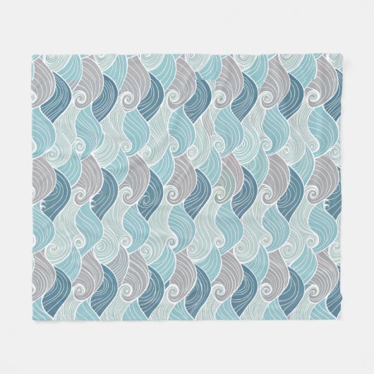 Ocean Breeze Blue & Grey Wave Fleece Throw (Vorderseite (Horizontal))