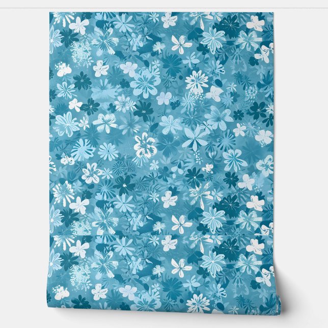 Ocean Breeze Floral Turquoise Botanical Tapete (Abrollen)