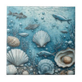 Ocean Bubble Aquatic Fish Seashell Underwater Art Fliese (Vorderseite)