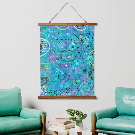 Ocean Bubbles: Maximalist Art Wandteppich Mit Holzrahmen (Wohnzimmer)