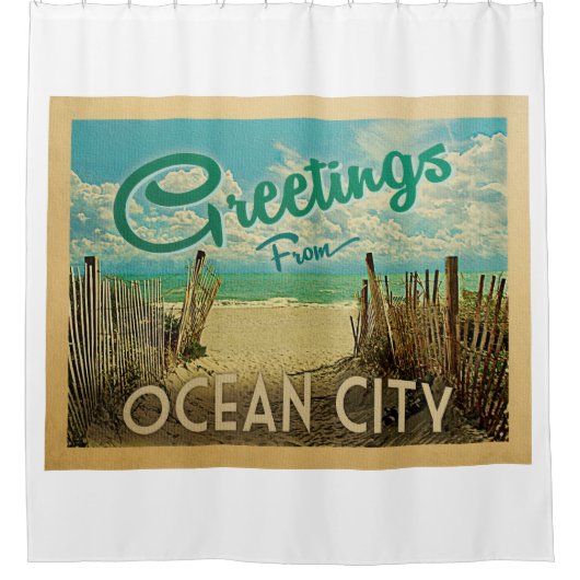 Ocean City Beach Vintage Reisen Duschvorhang (Vorderseite)