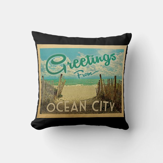 Ocean City Beach Vintage Reisen Kissen (Vorderseite)