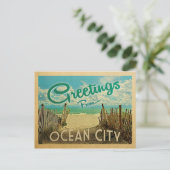 Ocean City Beach Vintage Reisen Postkarte (Stehend Vorderseite)
