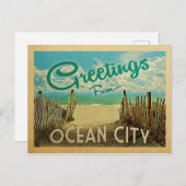 Ocean City Beach Vintage Reisen Postkarte (Vorne/Hinten)