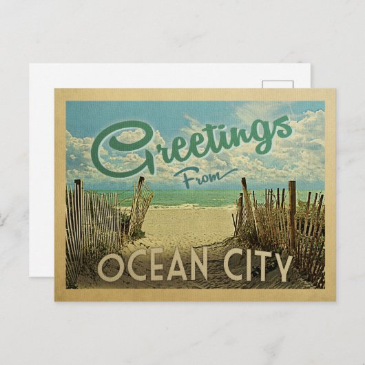 Ocean City Beach Vintage Reisen Postkarte (Vorne/Hinten)