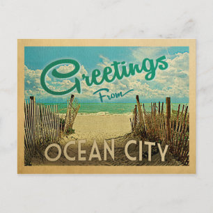 Ocean City Beach Vintage Reisen Postkarte