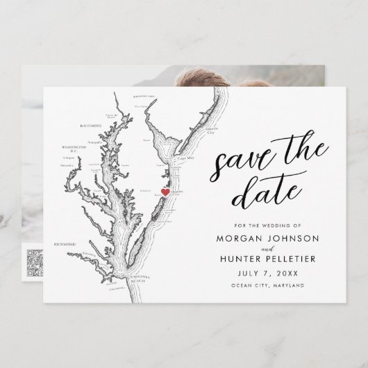 Ocean City Maryland Karte Minimal Modern Wedding (Vorne/Hinten)