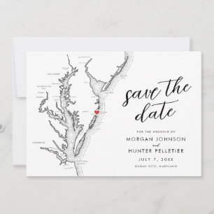 Ocean City Maryland Karte Minimal Modern Wedding