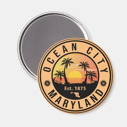 Ocean City Maryland Retro Sunset Souvenirs 60er Magnet (Vorderseite/Rückseite)