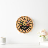 Ocean City Maryland Retro Sunset Souvenirs 60er Runde Wanduhr (Zuhause)