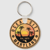 Ocean City Maryland Retro Sunset Souvenirs 60er Schlüsselanhänger (Vorderseite)