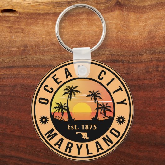 Ocean City Maryland Retro Sunset Souvenirs 60er Schlüsselanhänger (Rückseite)