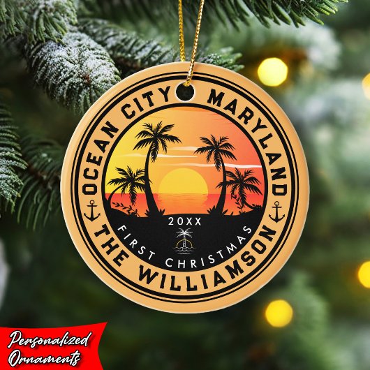 Ocean City Maryland Retro Sunset Souvenirs 80er Keramik Ornament