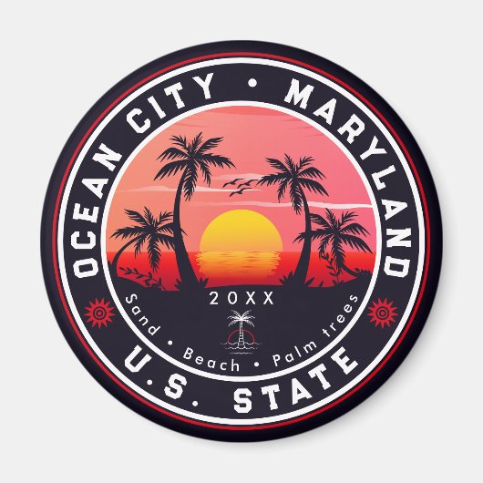 Ocean City Maryland Retro Sunset Souvenirs 80er Magnet (Vorne)