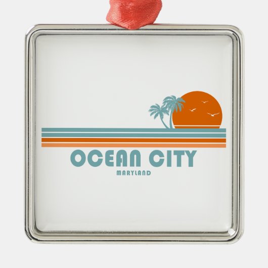 Ocean City Maryland Sun Palm Trees Ornament Aus Metall (Vorne)
