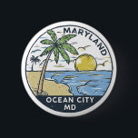 Ocean City Maryland Vintag Button<br><div class="desc">Ocean City handgezeichnete Abbildung mit Palmen und Wellen im Hintergrund. Ideal für alle,  die Ocean City besuchen Lieben.</div>