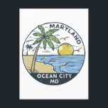 Ocean City Maryland Vintag Postkarte<br><div class="desc">Ocean City handgezeichnete Abbildung mit Palmen und Wellen im Hintergrund. Ideal für alle,  die Ocean City besuchen Lieben.</div>