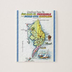 Ocean City, Maryland Vintage Karte Puzzle