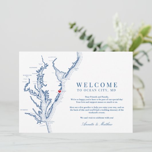 Ocean City Maryland Wedding Welcome and Itinerary Dankeskarte (Stehend Vorderseite)