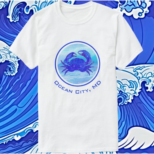 Ocean City, MD Blue Crab and Waves T - Shirt