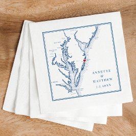 Ocean City MD Elegant Navy Blue Map Wedding Serviette