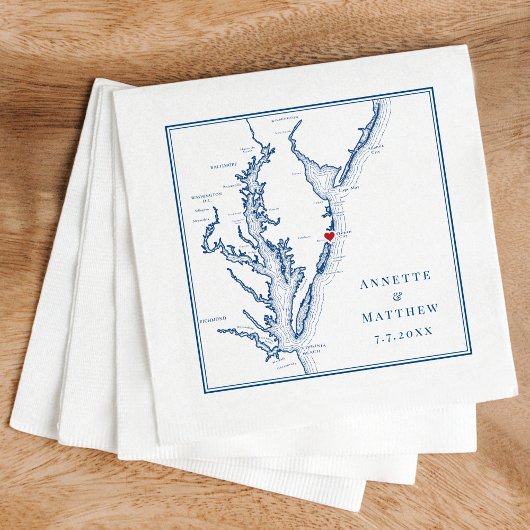 Ocean City MD Elegant Navy Blue Map Wedding Serviette